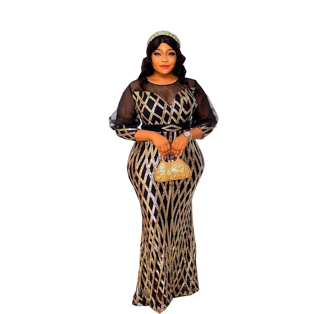 European, american, and african fashion women's sequin mesh evening gown - slim fit, floor-length maxi dress - cross-border exclusive