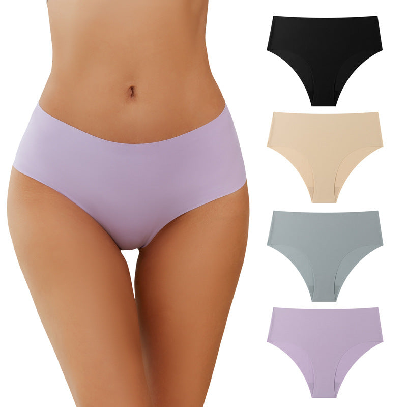 mid-waist plus size women's briefs seamless ice silk pants breathable quick-drying nylon underwear for women