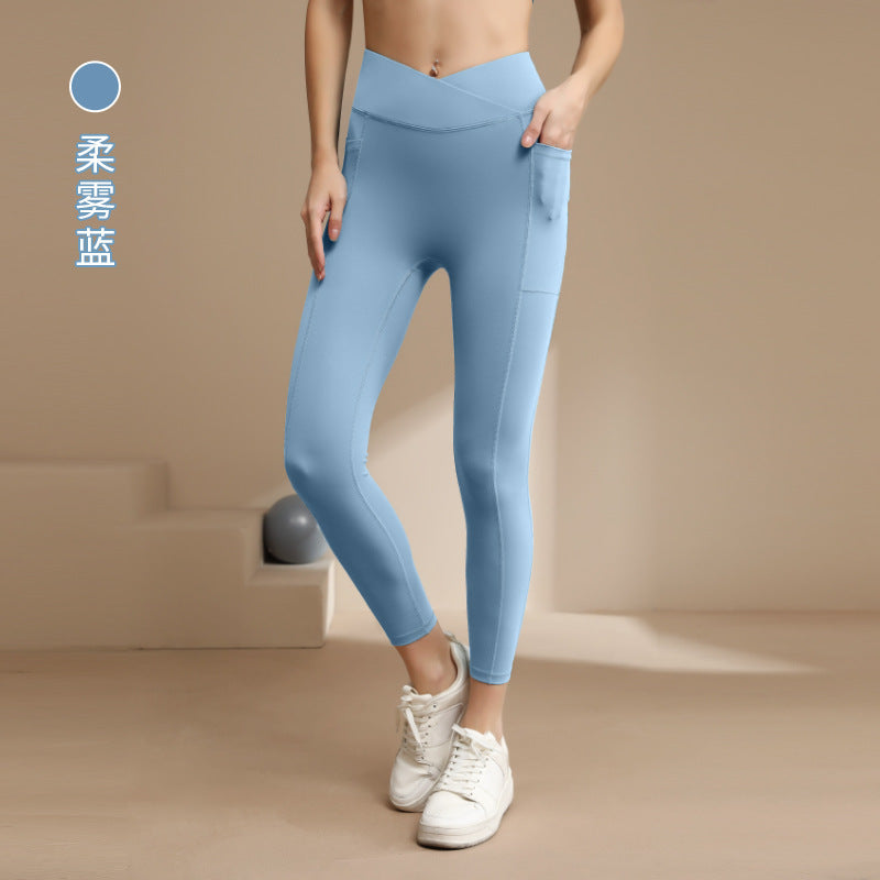 Lulu nude high waist shaping yoga pants double tummy control peach butt pants double flap pocket pants fitness sports pants wholesale