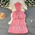 European and american light luxury sleeveless dress - women's summer ruffle hem, cinched waist, elegant, unique, exquisite maxi dress