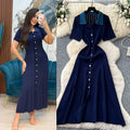 Frenchretrocontrast color lapel short sleeve metal button silmknittingdress women's spring waist slimming lookelegant skirt