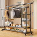 **[reinforced 25mm diameter tubing] 120cm - black double-tier parallel bar with side storage net + wheels**