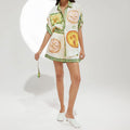 summer new women's clothing cross-border export fashion retro color block print drawstring button set 661