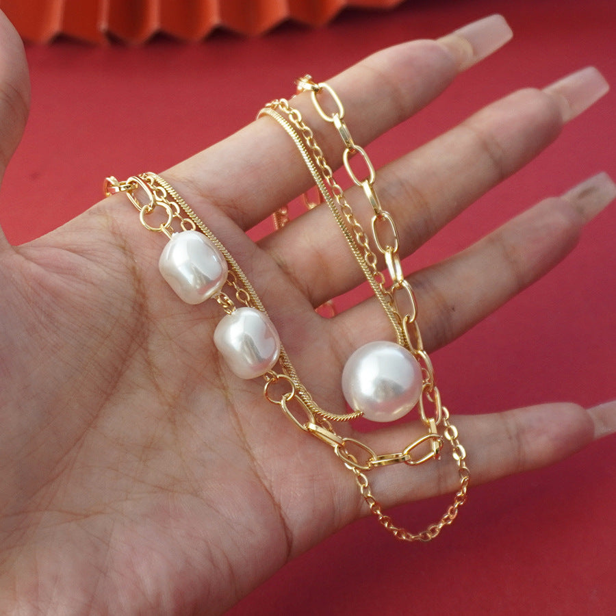 wholesale imitation pearl necklaces, baroque style three-in-one necklaces, niche pearl necklaces