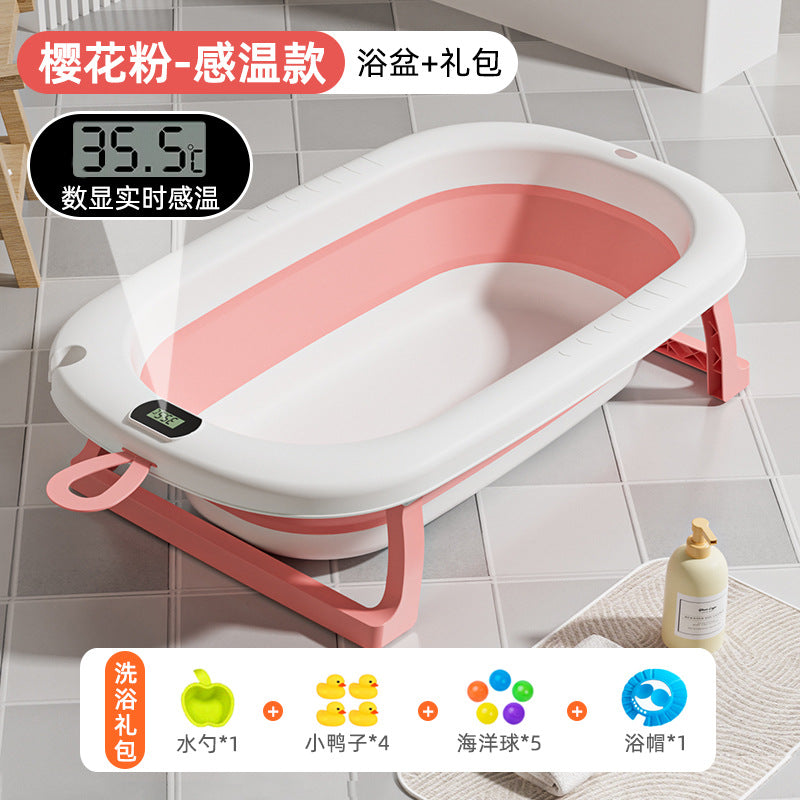 Large collapsible baby bathtub - portable baby bathtub for home use - infant and toddler bath seat - plastic newborn and children's bath supplies