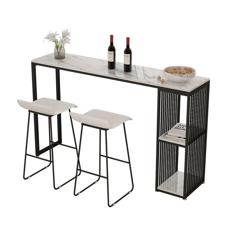 Simple home living room black and white bar table and chairs Nordic marble dining high table with storage cabinet long table