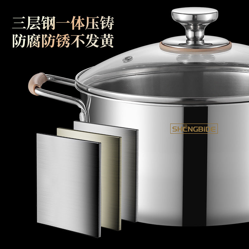 Cross-border binaural 304 soup pot, silicone anti-scalding handle, food-grade three-layer steel thickened porridge pot, soup pot wholesale