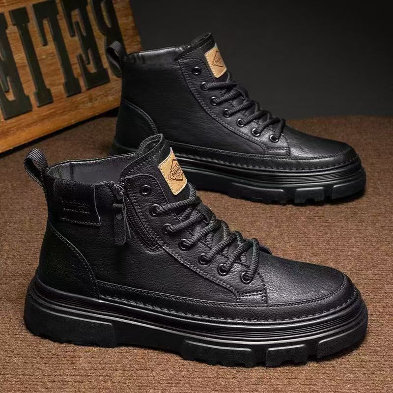 Soft sole 2025 spring new martin boots retro men's shoes work high-top leather shoes non-slip work boots casual ankle boots