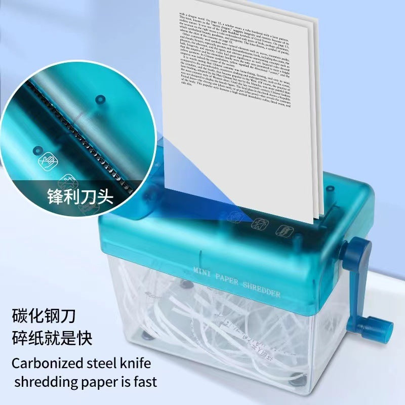 Manual paper shredder, small strip shredder, office desktop paper shredding tool, home use a6 hand-crank paper shredder