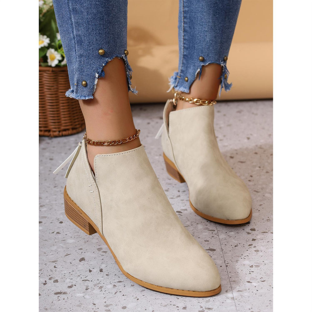 Export supply plus size short boots  spring and autumn new arrival women's european and american thick heel back zipper nude boots boots fashion boots