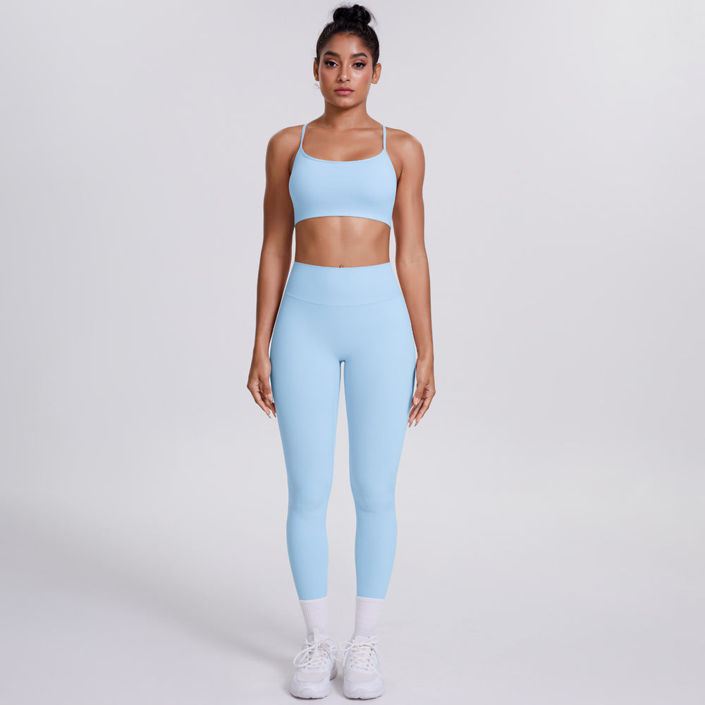 New criss-cross strap sports bra and leggings set - cloud-soft, quick-dry, compression yoga outfit for outdoor running and fitness