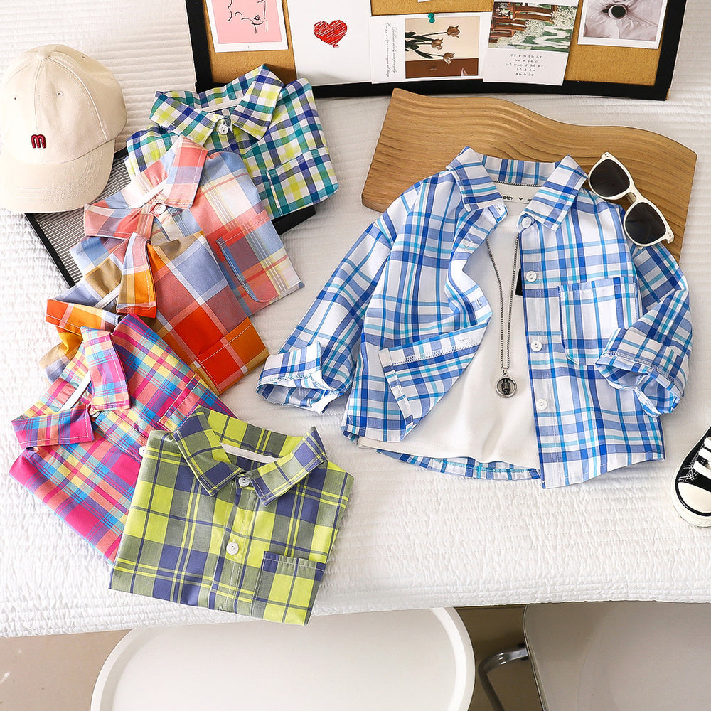 Kids' shirts: new  styles for boys - stylish cotton plaid shirts for spring and autumn. fashionable turn-down collar cardigans for toddlers and young children