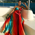 European and american cross-border women's fashion  summer new sexy gradient high-waisted vacation style long slip dress