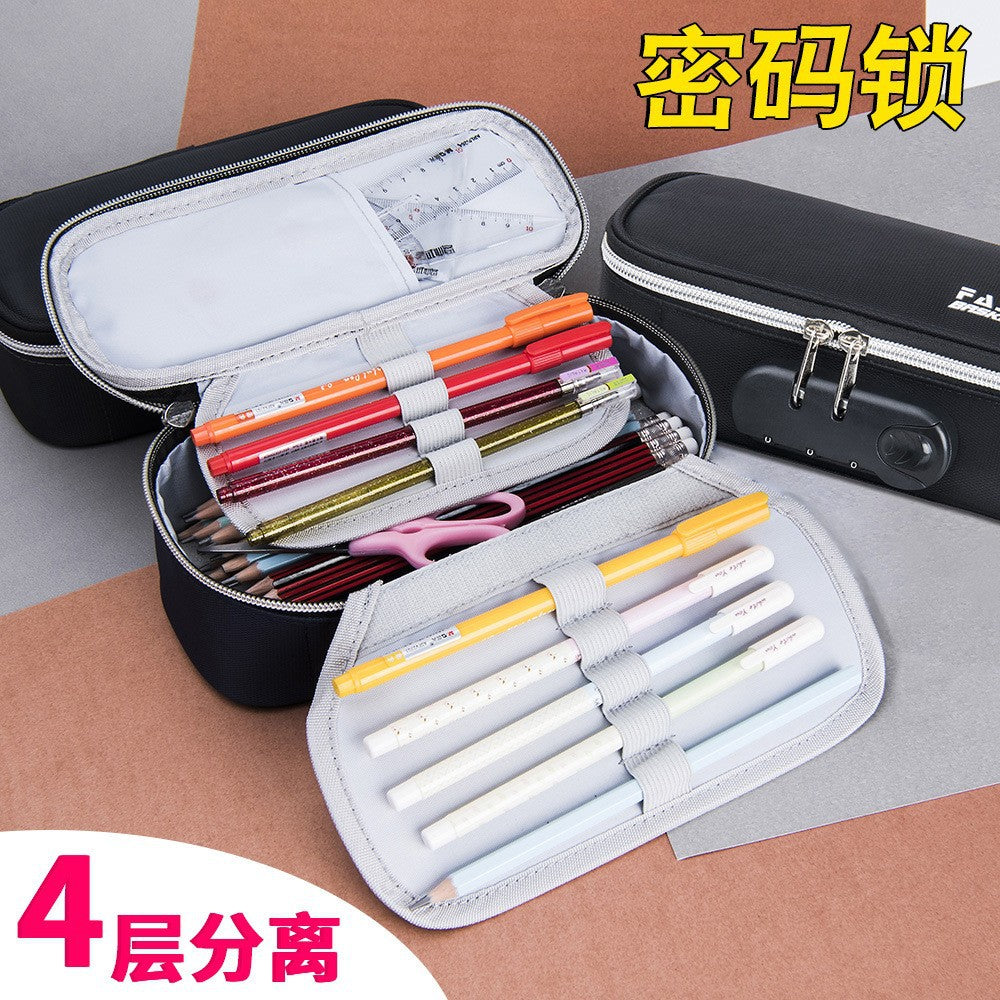 Foreign trade customized large-capacity pencil bag   password lock stationery box can be printed logo pencil case wholesale