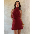 european and american women's halter neck bowknot backless cinched waist double-layer skirt sleeveless dress - perfect for banquets and workwear