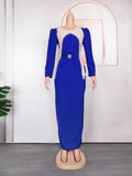 african plus size women's fashion v-neck european and american  sexy maxi dress with color block design
