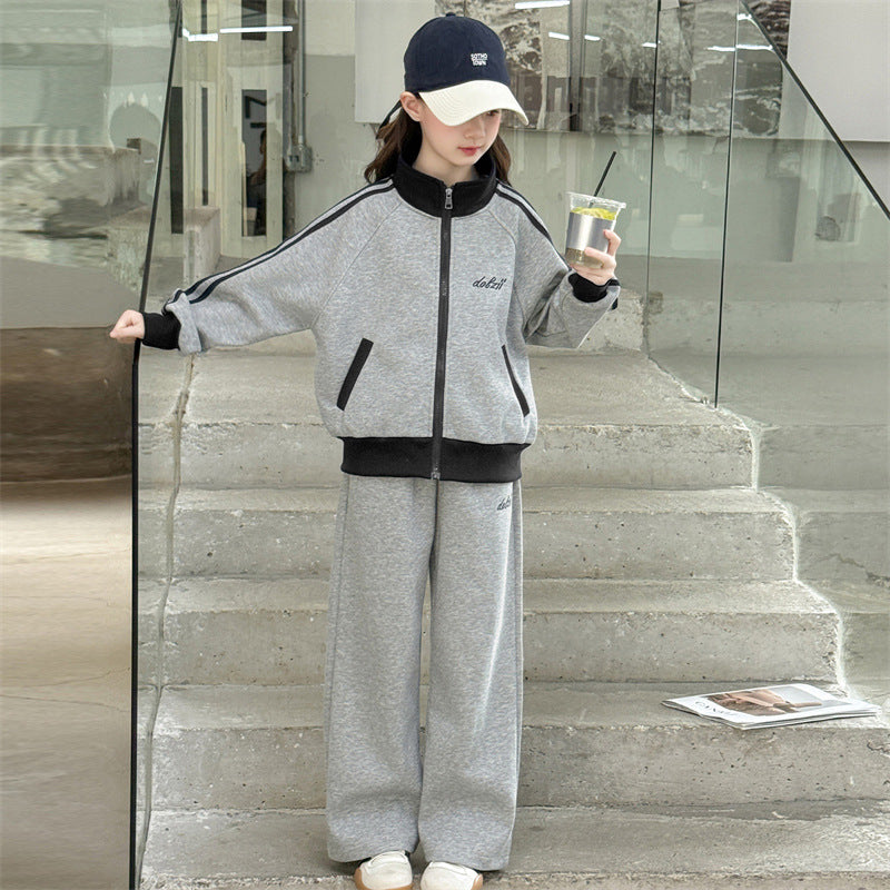 Girls' autumn outfit set - trendy korean style activewear for kids, new spring/autumn collection, casual and stylish two-piece set for girls (sizes for mid-to-large children)