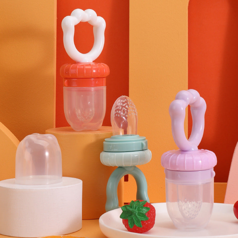 English card baby fruit and vegetable music fruit complementary food bite music cat paw shape pacifier silicone mesh bag pacifier