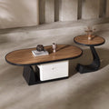 living room home small apartment coffee table oval slate storage solid walnut wood mid-century style with drawer