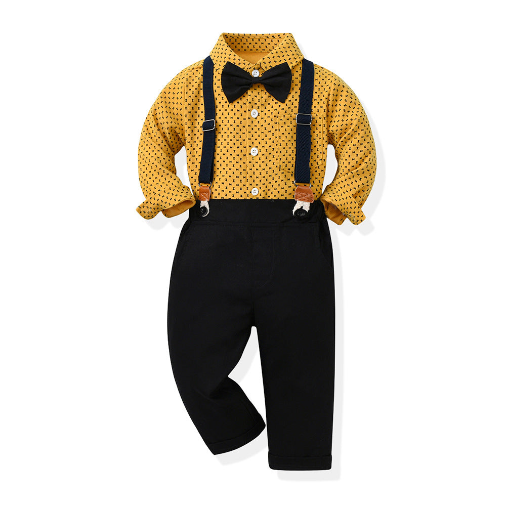 cross-border notice boyssuitlong sleevesprintingshirtoverallskids gentleman's dress first birthday costume