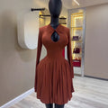 European and american cross-border women's fashion:  summer new arrivals - sexy, elegant, hollow-out, slim-fit, asymmetrical solid color mini dress