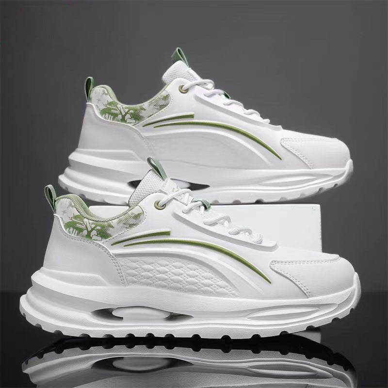 Breathable men's leather running shoes - spring collection, shock-absorbing, soft sole, lightweight, trendy dad shoes for teens and students