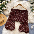K-style polka dot one shoulder puff sleeve elegantshirt women's springlooselong sleevescardigancomfortable breathabletops