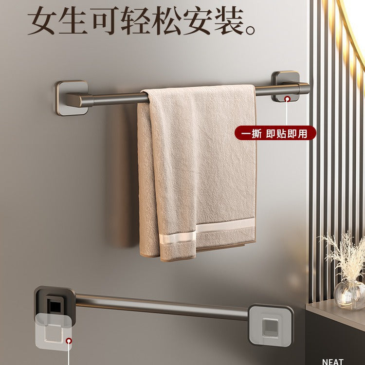 Factory supply punch-free gun gray single and double pole towel rack bathroom towel bar hanging rod bathroom double pole