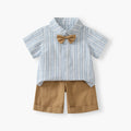 Boys' summer new arrivals: striped short-sleeve shirt and overalls set - baby's first birthday outfit, two-piece set