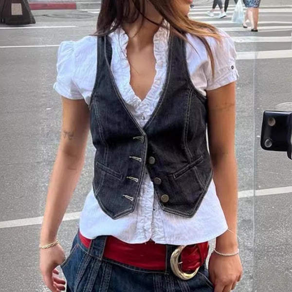 European and American   supply fashion slim denim vest women