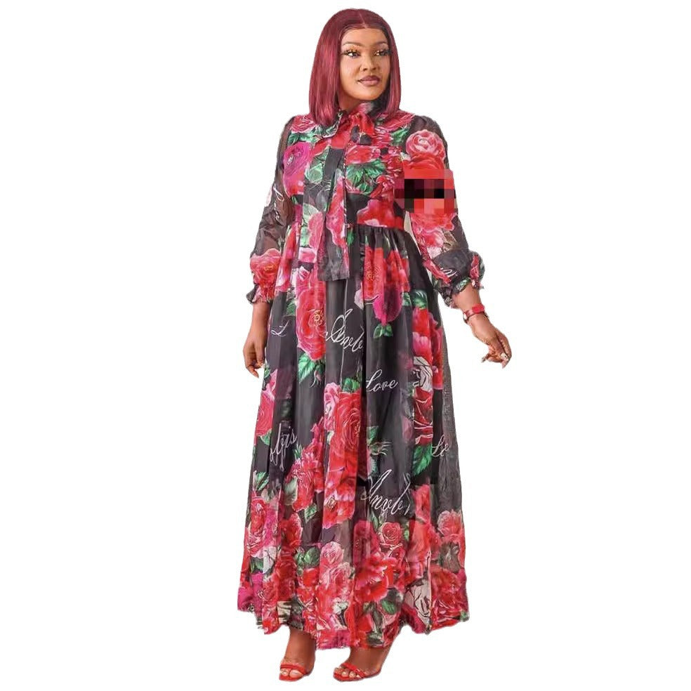 Aliexpress  beach seaside cross-border supply african clothing women's plus size chiffon printed dress
