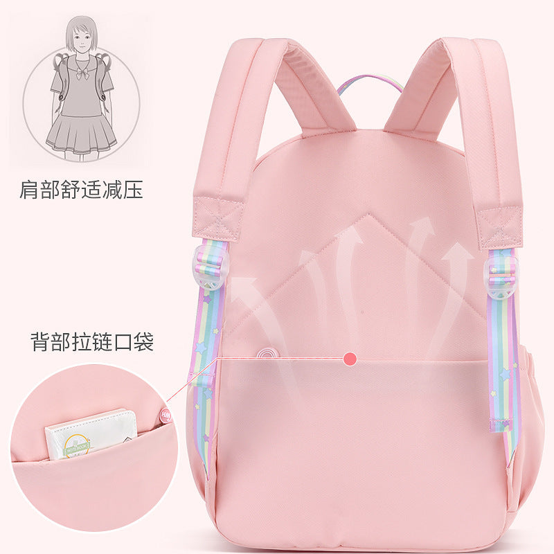 New 2023 primary school schoolbag for girls in grades 1 to 6 Cartoon children's spine care and burden reduction backpack