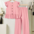 European and american cross-border women's short-sleeve set:  summer new arrival - stylish flutter sleeve top and wide-leg pants two-piece set