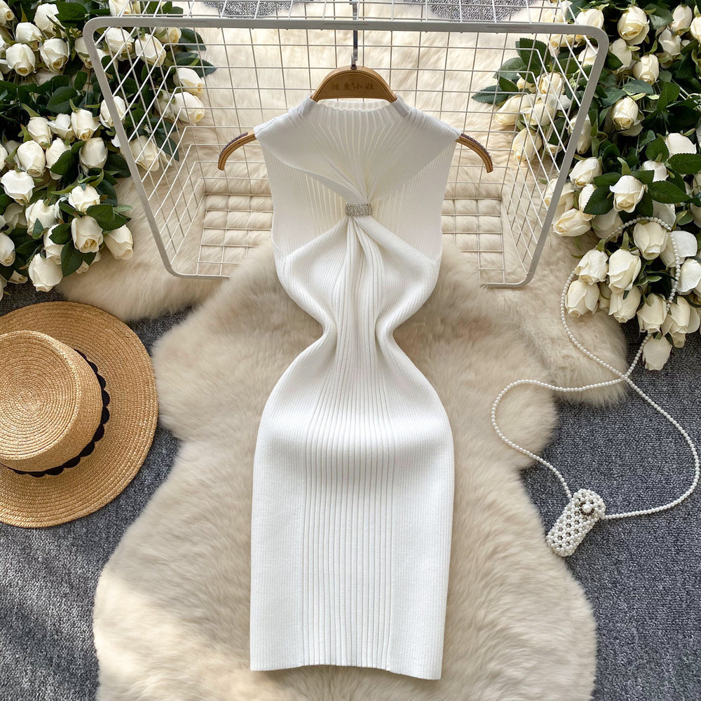 Goddess style elegantcut out twist tube top sleeveless knittingdress women's summer silm slimming look hot girl hip cover skirt