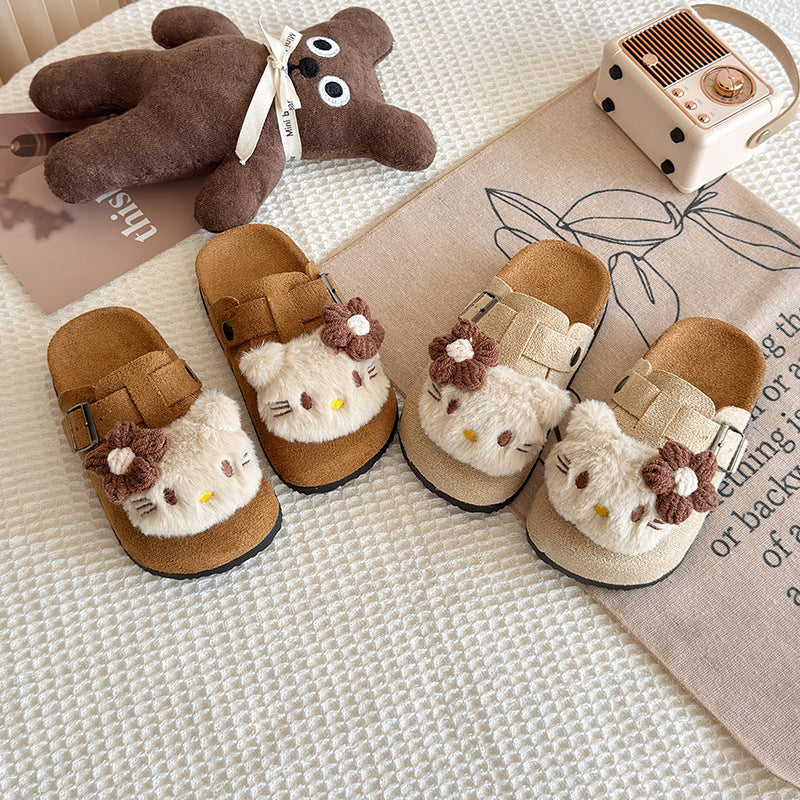 Kids birkenstock shoes girl outwear cartoon kitten cute spring & fallnew arrival boken slippers soft bottom fashion half slippers