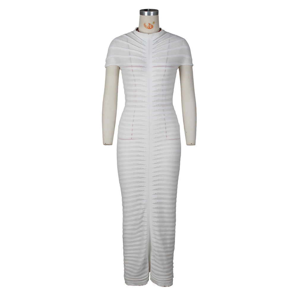 autumn european and american style fashion short sleeve crew neck slim fit dress sexy nightclub club knitted maxi dress
