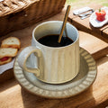 Vintage personalized ceramic striped afternoon tea milk coffee cup hand-painted stoneware mug italian nostalgic style cup and saucer set