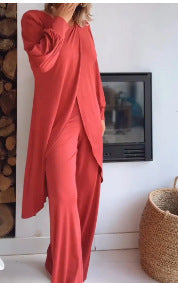 fashion new women's long sleevessuitloose pantssuitasymmetricalfashioncasual cross plus size two pieces