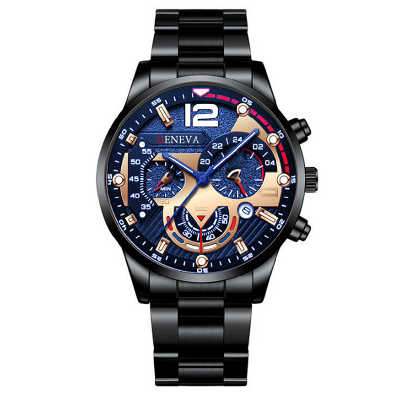 hot-selling men steel band calendar quartz watch bracelet suit quartz watch men's watch