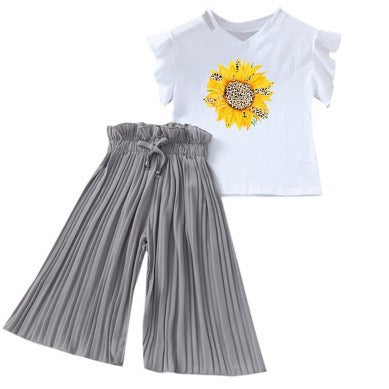 summer new arrivals: girls' letter print flutter sleeve top & wide-leg pants two-piece set (sizes 4-14y)