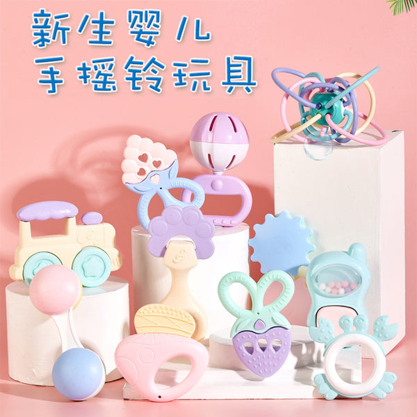 Cross-border  export baby hand rattle toy can bite tooth glue grinding teeth 0-1 year old early education puzzle hand ball