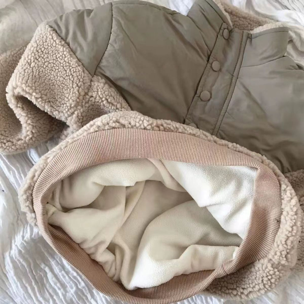 Girls' winter cotton-padded coat: loose-fit, lambswool trim, fleece-lined sweatshirt, unisex thickened warm outerwear