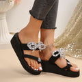 K-styleexportplus size rhinestone bowsthick sole slippers women's beach wedge heel flip-flop toe sandals slippers