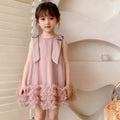 Girls' summer dress : stylish new children's bowknot mesh princess dress, baby sleeveless formal gown