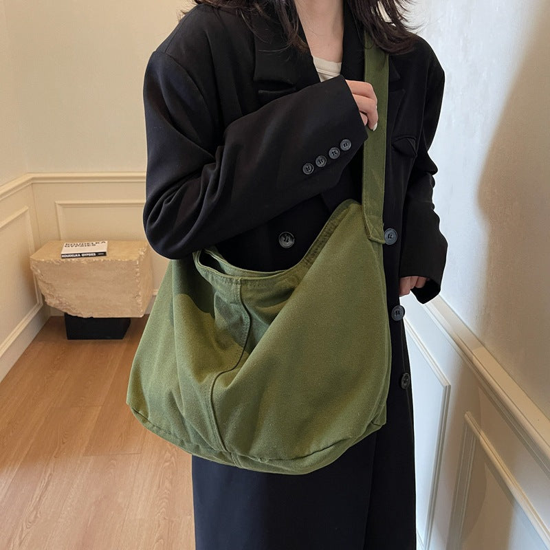 Cross-border messenger bag 2024 college student class bag Japanese solid color leisure bag women's large-capacity shoulder canvas bag
