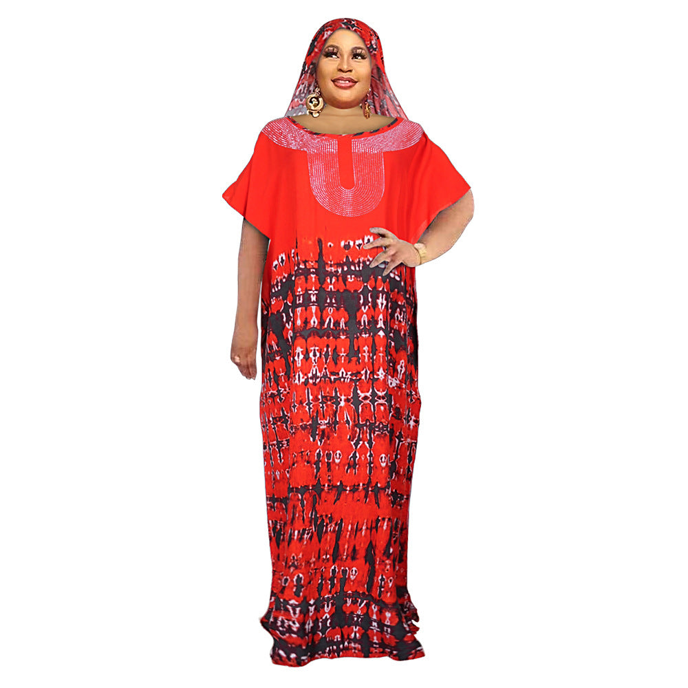 supply  contrast color chiffon dress with headscarf african plus size women's robe