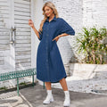 Fashion cross-border foreign trade women's clothing  independent station new washed casual denim dress short-sleeved long skirt trendy