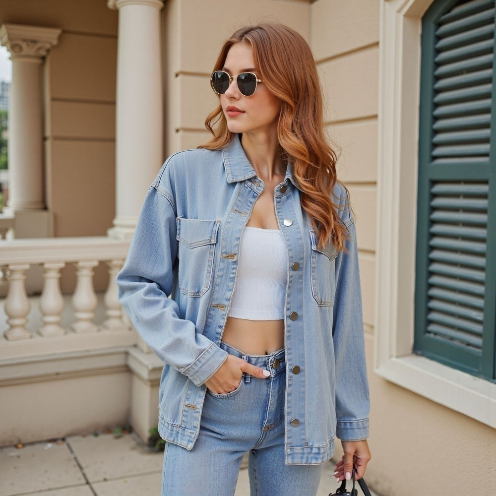 European and american cross-border e-commerce  new arrival washed vintage loose casual early autumn new slit denim shirt for women