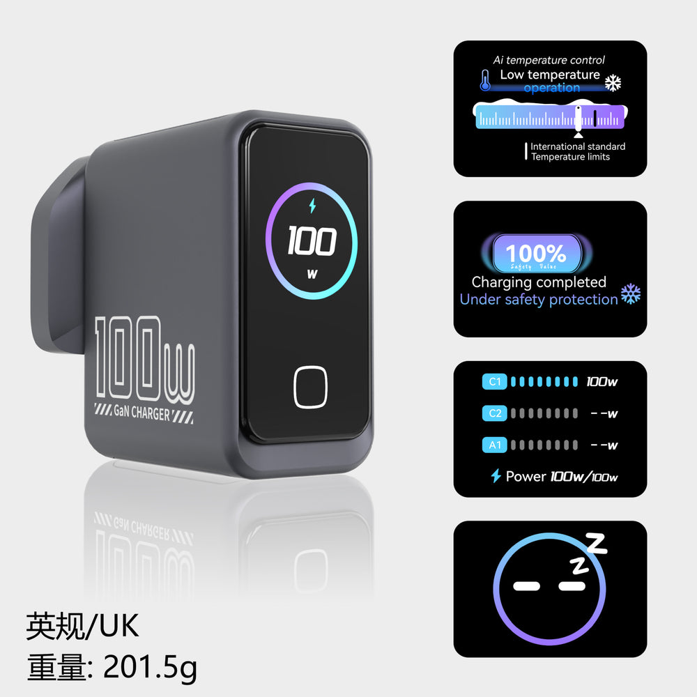 Wow customized 100w gallium nitride charger ai intelligent digital display charging head suitable for notebook mobile phone charger