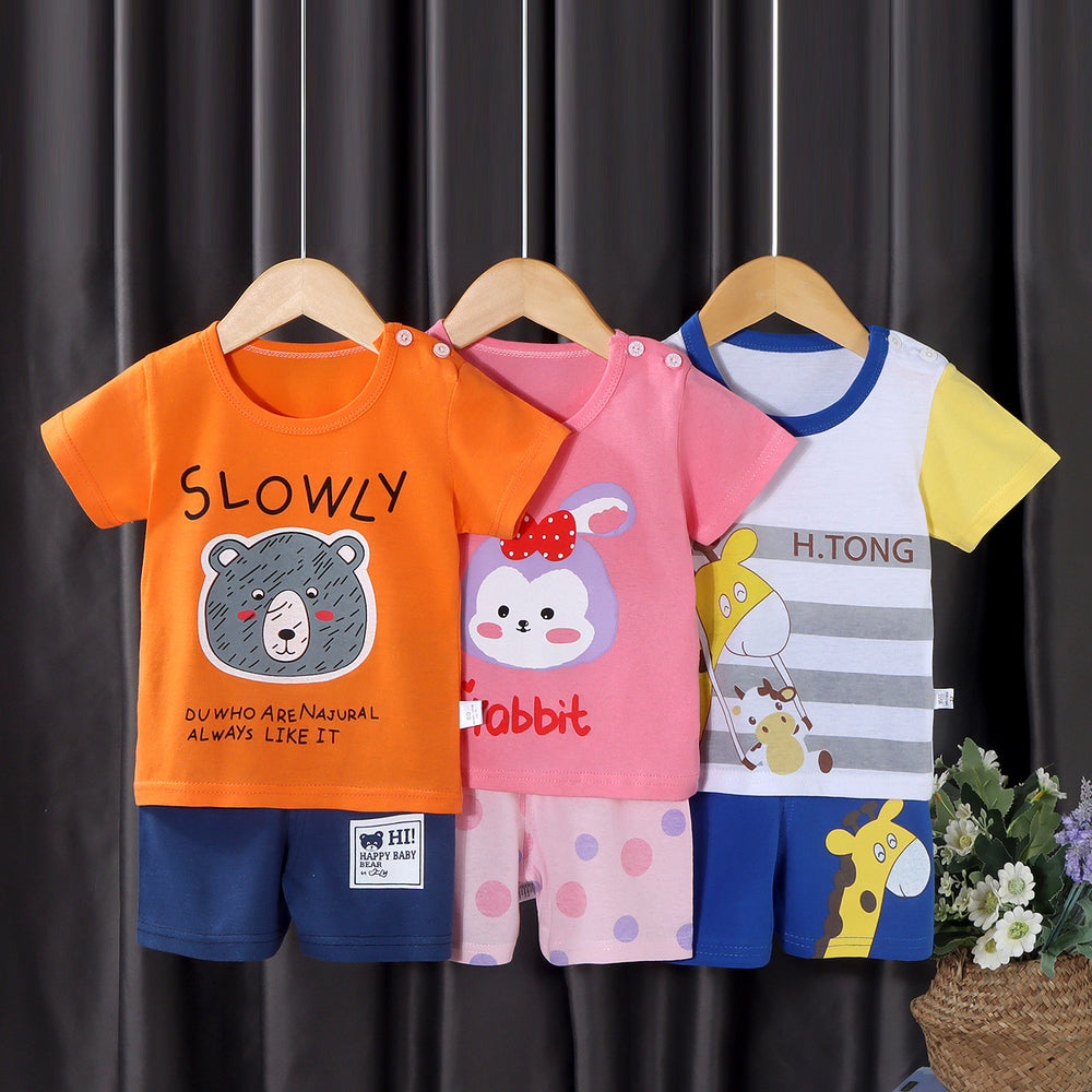 summer new arrival: 100% cotton kids' short-sleeve t-shirt and shorts set - korean style infant and toddler two-piece outfit